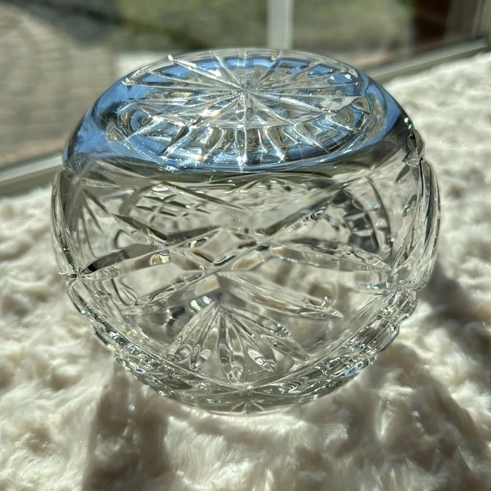 VINTAGE~CRYSTAL~ROSE BOWL VASE~DIAMOND & FAN PATTERN~POTPOURRI JAR~KCC